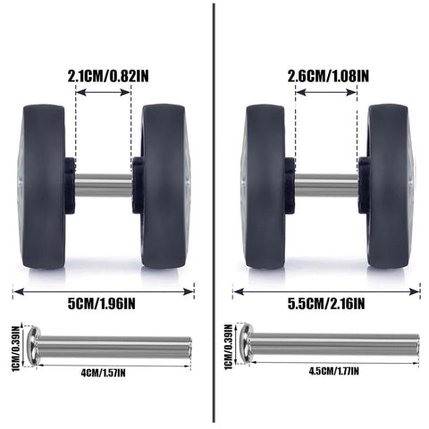 Luggage Suitcase Replacement Wheels Wear Resistant Silent Swivel Casters Repair Kit Silver 55mm dimensions and measurements