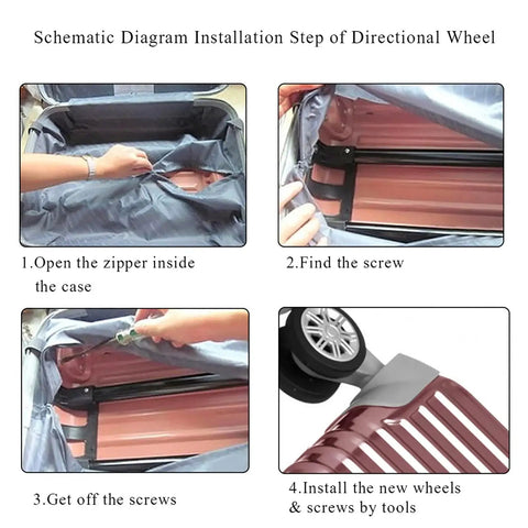 Schematic installation of 1 Pair Luggage Suitcase Replacement Nylon Casters Wheels For Trolley Travel Durable Lightweight Heat And Moisture Resistant Flame Retardant Easy To Install Luggage Maintenance Accessory.