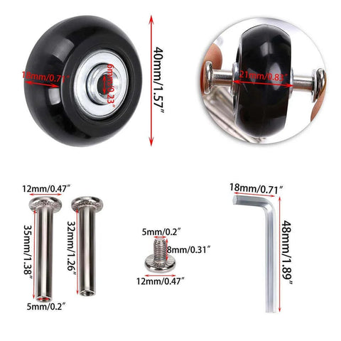 Detailed view of 40mm x 18mm Luggage Suitcase Replacement Wheels with Rubber Swivel Caster Bearings Repair Kits, A Set of 4 components