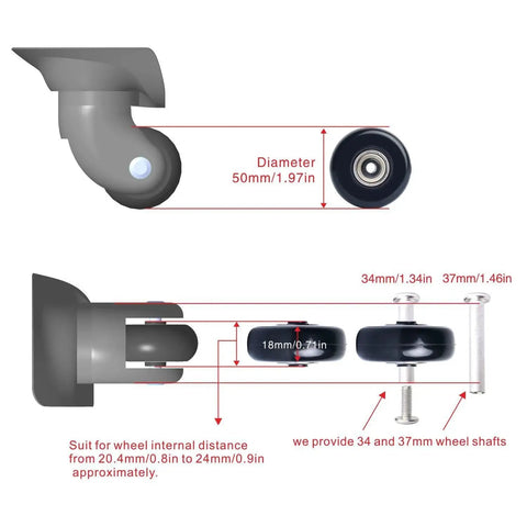 Diagram of 50mm Luggage Wheel Replacement Kit With Precision Ball Bearings 4 Pcs Swivel Caster Wheels For Suitcase Travel Upgrade