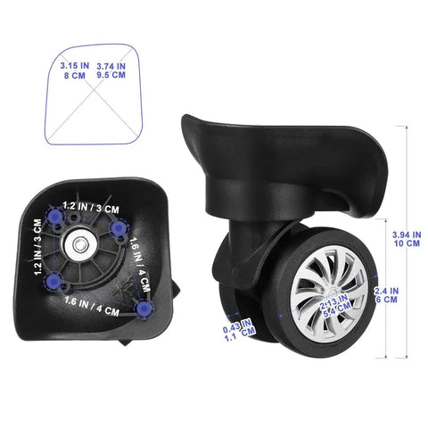 4 Piece Universal Luggage Wheels Replacement Kit For Suitcases, 360 Degree Silent Swivel Casters, Easy Install Rubber Rollers
