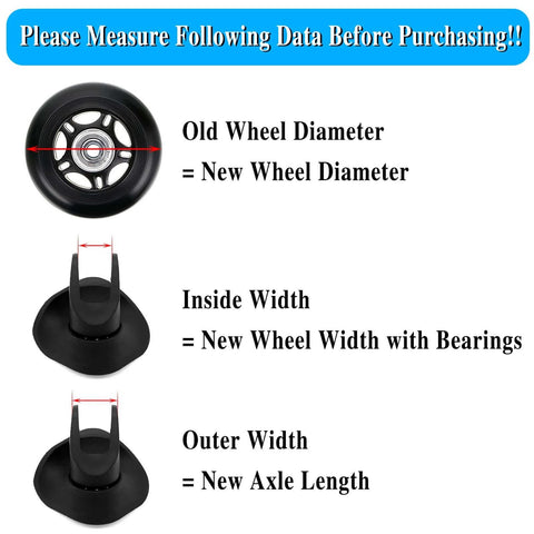 Diagram showing measurements for 50mm x 18mm Set of 4 Luggage Suitcase Replacement Wheels, Rubber Swivel Caster Wheels Bearings Repair Kits (Black)