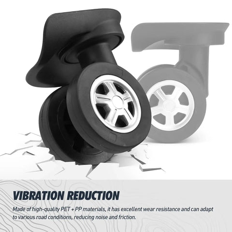 Replacement Luggage Swivel Caster Wheels Pair With 360 Degree Rubber Trolley Wheel Kit For Suitcases Repair And Travel Durable And Load Bearing With Premium PVC Rubber Metal Construction For Heavy Luggage And Smooth Quiet Rolling DL130 shown in close-up view