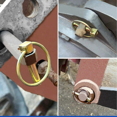 Lynch Pin Assortment Kit For Trucks Tractors Trailers And More With 6 Pins 7/16 X 1-3/4 Inches shown securing equipment