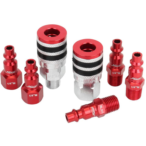 Milton Colorfit M-Style 7-piece red aluminum air coupler and plug kit with rubber bumpers, 1/4" NPT.