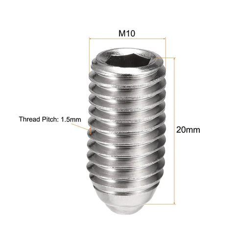Ball Point Set Screws M10 X 20mm 304 Stainless Steel Ball Plunger Hex Socket Drive Screw for Precision Positioning