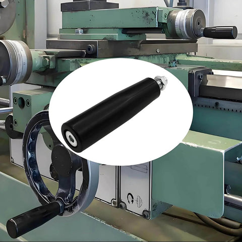 Two Pack M10 Revolving Hand Knob With Plastic Housing And Metal Nut For Lathe Tailstock Table Saw, shown in machinery setup