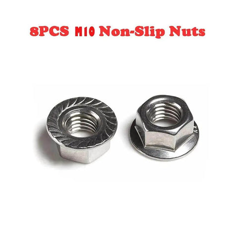 8PCS M10 non-slip nuts with threading and washer design, shown in a close-up view of two nuts.