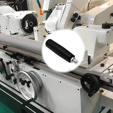 Close-up of Two Pack M10 Revolving Hand Knob with plastic housing and metal nut for lathe tailstock table saw, shown on machinery.