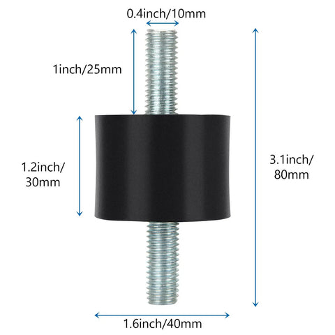 8 Piece M10 Rubber Isolation Mounts 40x30mm Double Studs Anti Vibration Shock Absorber Mounts With Size Annotations