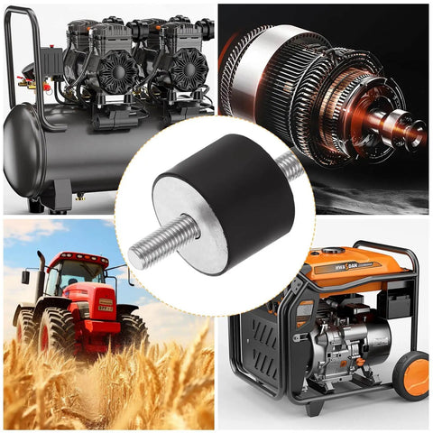 Eight M10 rubber isolator mounts with double studs deliver effective vibration damping for air compressors and engines.