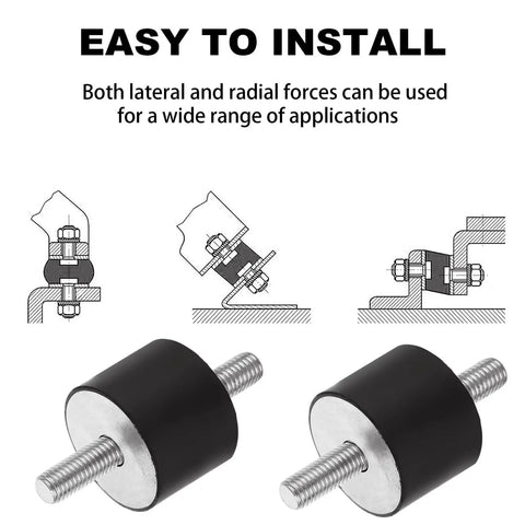 Eight M10 rubber isolator mounts with double studs deliver effective vibration damping for air compressors, motors and engines, featuring a 40x30mm cylindrical design for secure mounting, quieter operation, and longer equipment life.