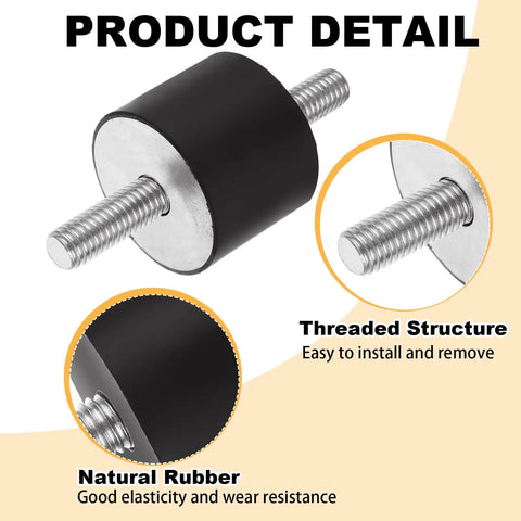 Eight M10 rubber isolator mounts with double studs deliver effective vibration damping for air compressors, motors.