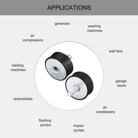 M10 Rubber Mounts Vibration Isolators Shock Absorbers For Motors And Machinery, Heavy Duty, Male And Female Threads, Black