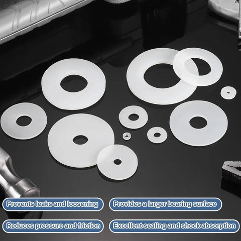 M10 Silicone Flat Washer Set 20 Pieces 10mm ID 35mm OD 2mm Thick White Gaskets For Faucets Pipes Hoses Showers Doors Handles Sealing