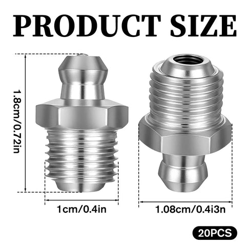 M10 Straight Hydraulic Grease Fittings Pack 20 Pieces Stainless Steel Zerk Fittings Product Size Diagram