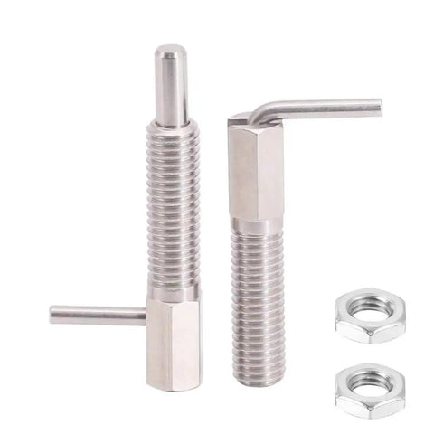 Retractable Indexing Plunger Pin Set In M10 Stainless Steel, 4 Pieces with Spring Loaded Latch Pin and Nut for Industrial Equipment