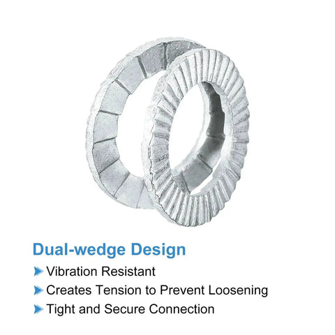 Dual-wedge design M10 Wedge Locking Washers for Bolts, Manganese Steel, 20 Pcs, DIN 25201, emphasizing vibration resistance.