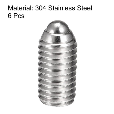 Close-up of Ball Point Set Screws M10 X 20mm 304 Stainless Steel Ball Plunger Hex Socket Drive Screw Set 6 Pieces