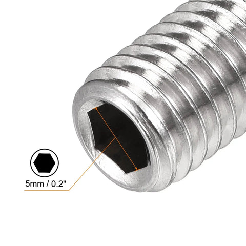 Close-up of Ball Point Set Screws M10 X 20mm 304 Stainless Steel Ball Plunger Hex Socket Drive Screw Set for precise positioning.