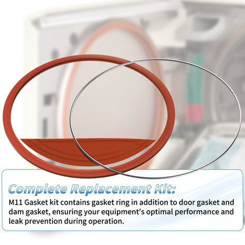M11 door gasket kit: red gasket ring and silver support wire for Midmark M11/M11D ultraclave sterilizers.