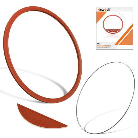 M11 door gasket kit for Midmark M11/M11D sterilizers: red door gasket ring, red dam gasket piece, and silver support ring