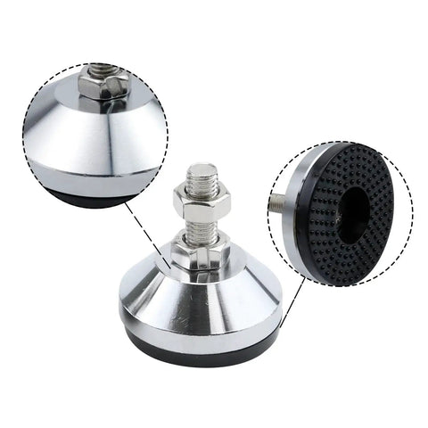 Close-up of Beefy Heavy Duty M12 Thread Self Leveling Feet, carbon steel base with rubber cushion, 2 inch adjustable leg levelers