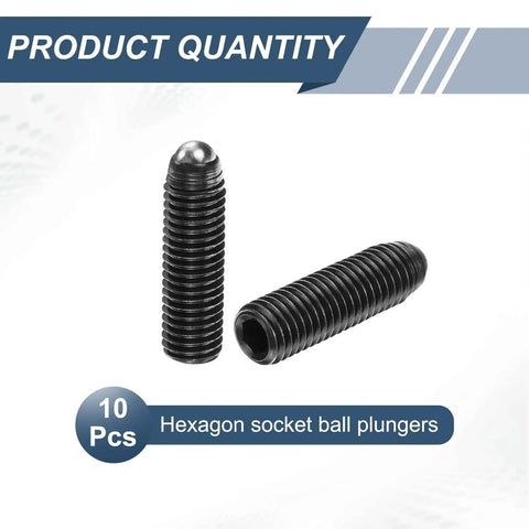 10 Pcs M12 X 40mm Screw Thread Ball Plunger High Carbon Steel Hex Socket Spring Plunger with 6mm Ball Diameter