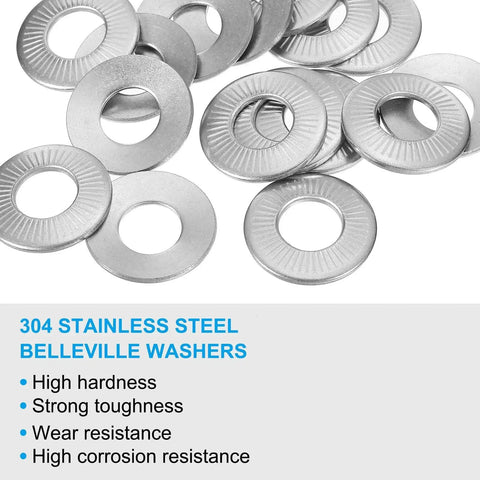 M12 Belleville Spring Disc Washers 304 Stainless Steel Conical Knurled 30 Pack displayed with features