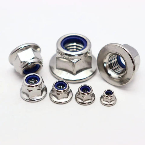 M12x1.75 DIN6926 Flange Nylon Lock Nuts 304 Stainless Steel Hex Locknuts Full Thread 10 Pack For Construction Machinery And Industrial Fasteners Heavy Duty Applications