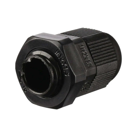 Close-up view of a Waterproof M12 Nylon Cable Gland Locknut IP68 Sealed For 3mm To 6.5mm Wires with threaded design for electrical junction boxes.