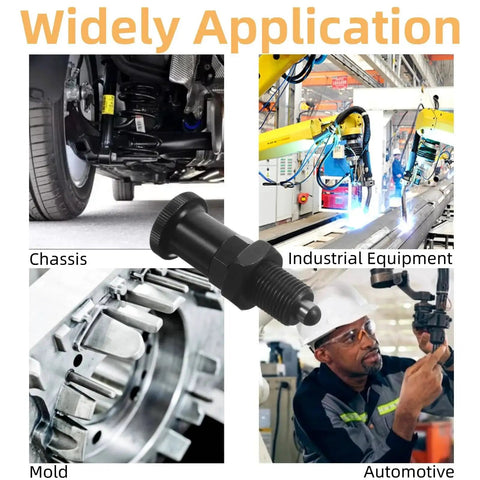 M12 Retractable Spring Knob Plunger Ball Pin in use for molds, chassis, industrial equipment, and automotive applications