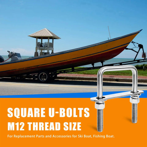 Heavy Duty Square U Bolts M12 Thread Size 304 Stainless Steel with boat and trailer background