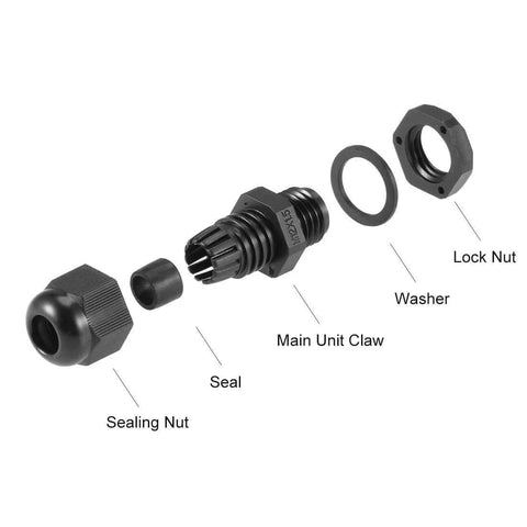 M12x1.5 Cable Gland For 2mm To 5mm Wire Hole Waterproof Nylon Joint With Adjustable Locknut And Washer Black 20 Pieces Ideal For Enclosures