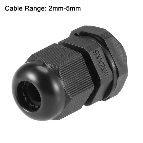 M12x1.5 Cable Gland For 2mm To 5mm Wire Hole Waterproof Nylon Joint With Adjustable Locknut And Washer Black 20 Pieces