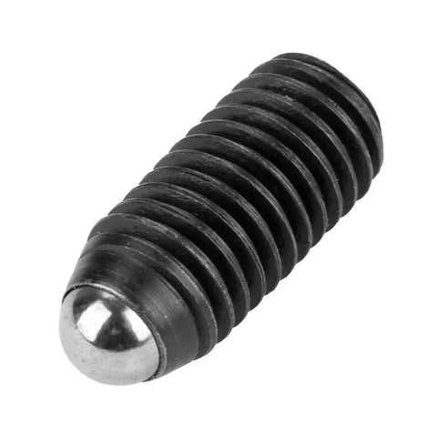 Close-up of Ten Piece M12X1.75 Socket Ball Spring Plungers Set With Hex Set Screws For Clamps And Automatic Machines Carbon Steel Construction