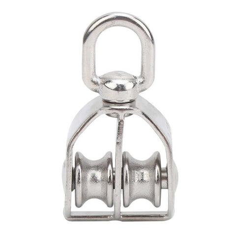 10Pcs M15 Pulley Block 304 Stainless Steel Heavy Duty Traction Wheel Single/Double Wheel Lifting Rope Block(Double)