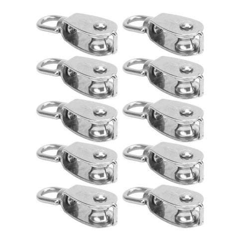 10Pcs M15 Pulley Block 304 Stainless Steel Heavy Duty Traction Wheel Double Wheel Lifting Rope Block, front view