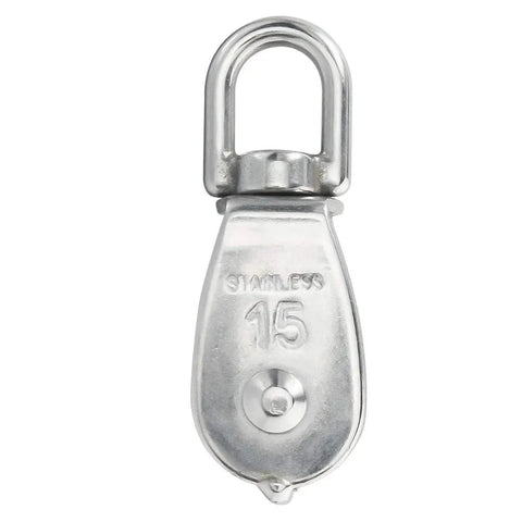 M15 Single Pulley Snatch Block With Swivel Hook For Lifting And Crane Hoisting, 304 Stainless Steel Corrosion Resistant, front view