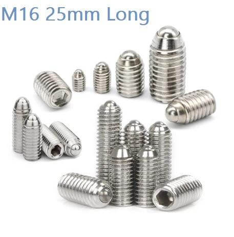 M16 25mm Length - Stainless Steel Ball Plunger - Hex Head