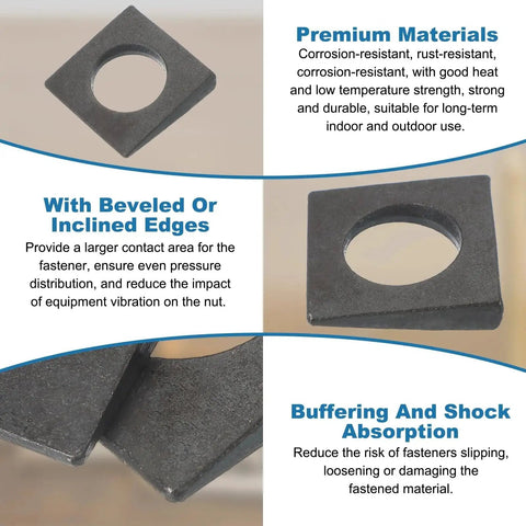 M16 Beveled Square Washers 4 Pcs Carbon Steel Black Thickness 2 To 7.8mm with premium materials and beveled edges features