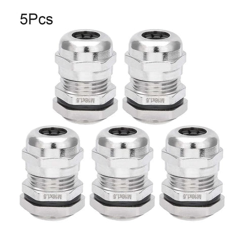 Heavy Duty Metal Waterproof Cable Gland M16 for 4-8mm Wires, Pack of 5, adjustable clamp joint with rubber seal, front view