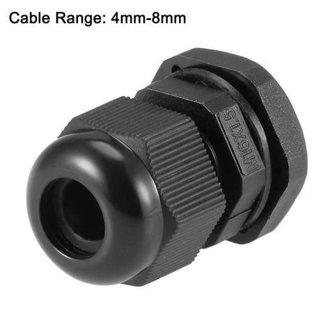M16x1.5 Cable Gland Waterproof Nylon Joint With Locknut And Washer, Fits 4mm To 8mm Cables, Durable Black Nylon