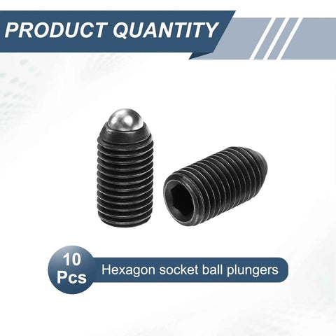 10 Pieces M16 X 30mm Screw Thread Ball Plungers With Hex Socket High Carbon Steel Black Finish
