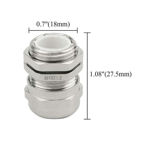 5 Pack Stainless Steel Cable Gland Fixing Heads for 5mm to 10mm Cables, M18 Fittings, Waterproof and Corrosion Resistant