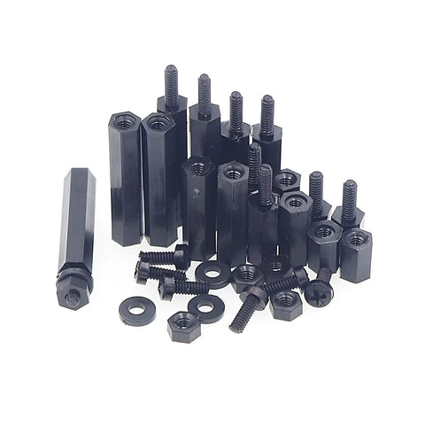 M2 Nylon Hex Standoffs Spacers Assortment Kit 380 Pieces Black Includes Male Female Threaded Standoffs Screws Nuts Flat Washers