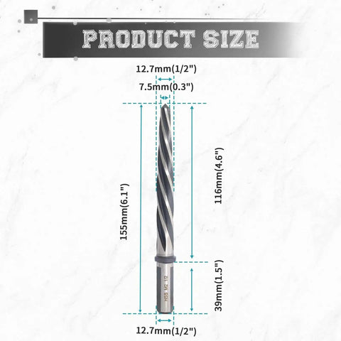 Durable M2 HSS One Half Inch Taper Chucking Reamer With Non Slip Shank For Steel Alloys Metal Wood And Plastic dimensions image