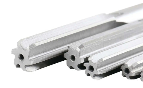 Close-up of Pro Grade M2 HSS Chucking Reamer Set For Precise Reaming In Lathes And Drills One Eighth To One Half Inch By Sixteenths Right Hand Cut