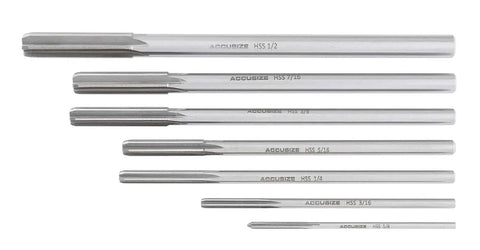 Seven-piece Pro Grade M2 HSS Chucking Reamer Set For Precise Reaming In Lathes And Drills One Eighth To One Half Inch By Sixteenths Right Hand Cut