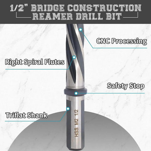Durable M2 HSS One Half Inch Taper Chucking Reamer With Non Slip Shank For Steel Alloys Metal Wood And Plastic, close-up view